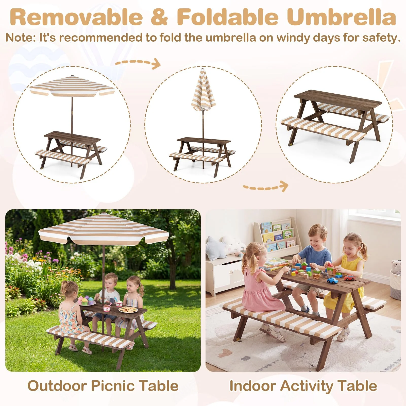 HONEY JOY Kids Picnic Table with Bench, Fir Wood Toddler Outdoor Table Set - Image 5