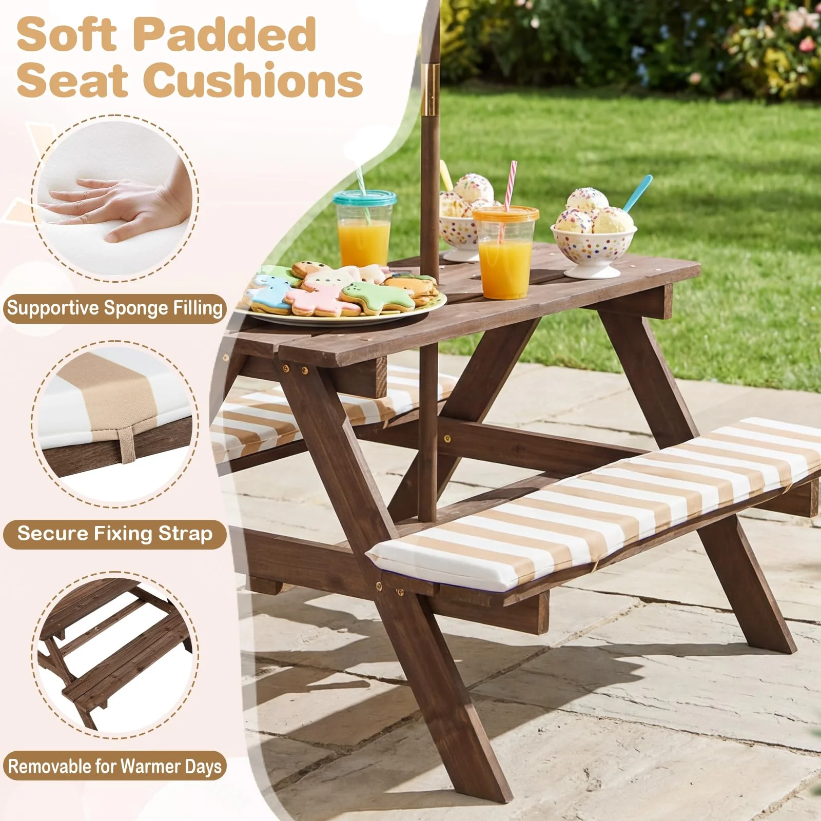HONEY JOY Kids Picnic Table with Bench, Fir Wood Toddler Outdoor Table Set - Image 6