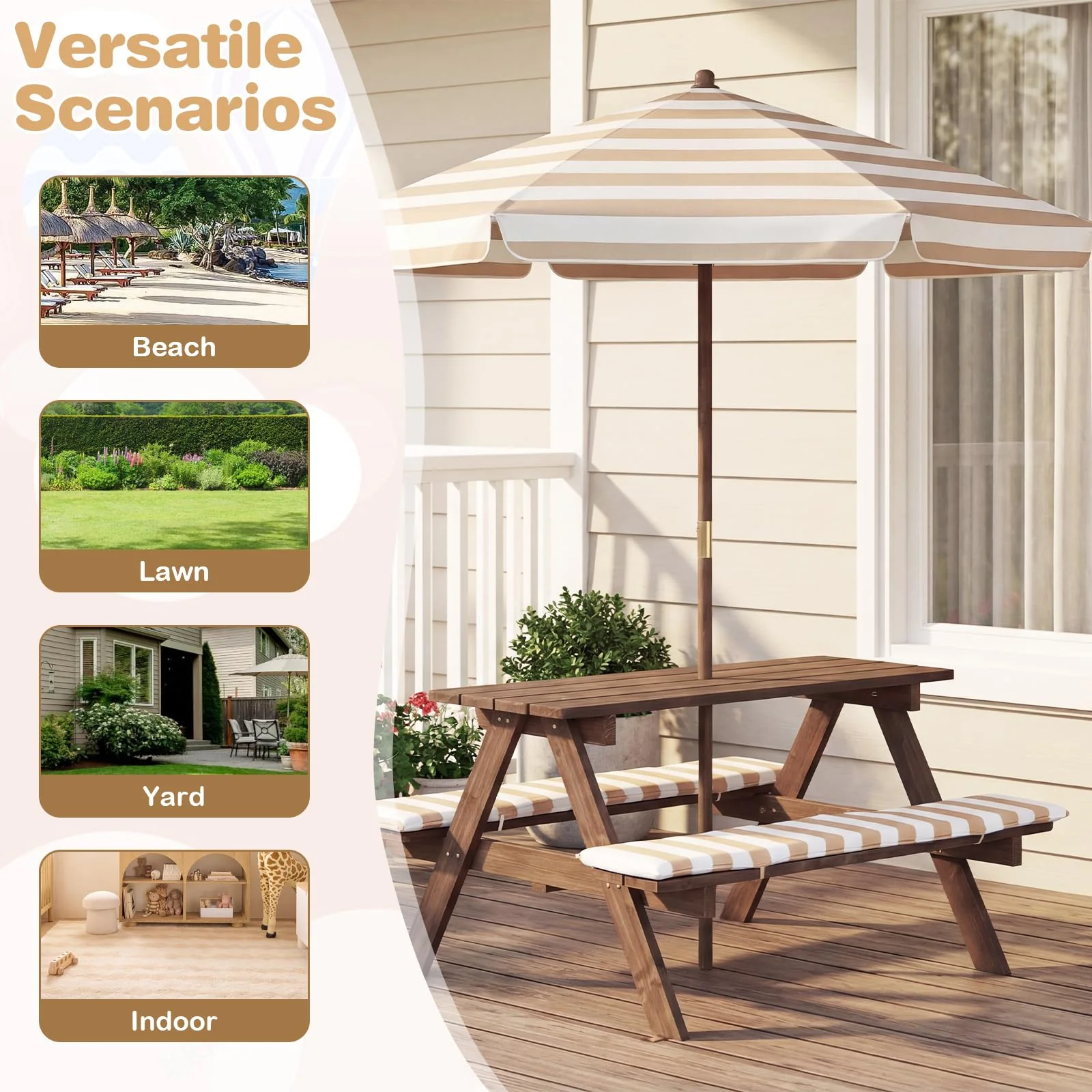 HONEY JOY Kids Picnic Table with Bench, Fir Wood Toddler Outdoor Table Set - Image 7