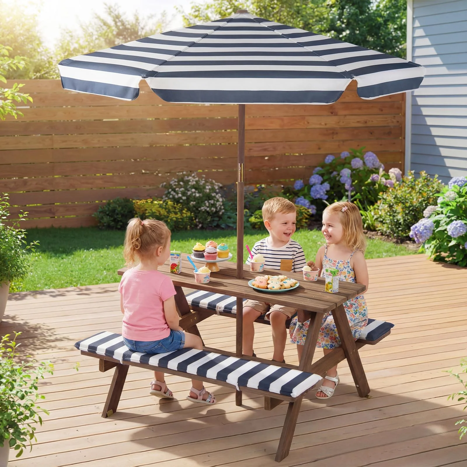 HONEY JOY Kids Picnic Table with Bench, Fir Wood Toddler Outdoor Table Set - Image 9