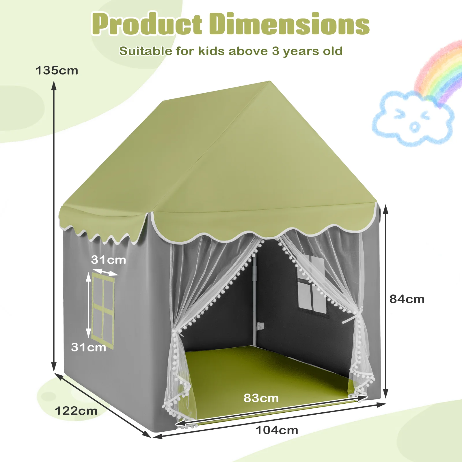 HONEY JOY Kids Play Tent, Large Playhouse with Star Ornaments - Image 10