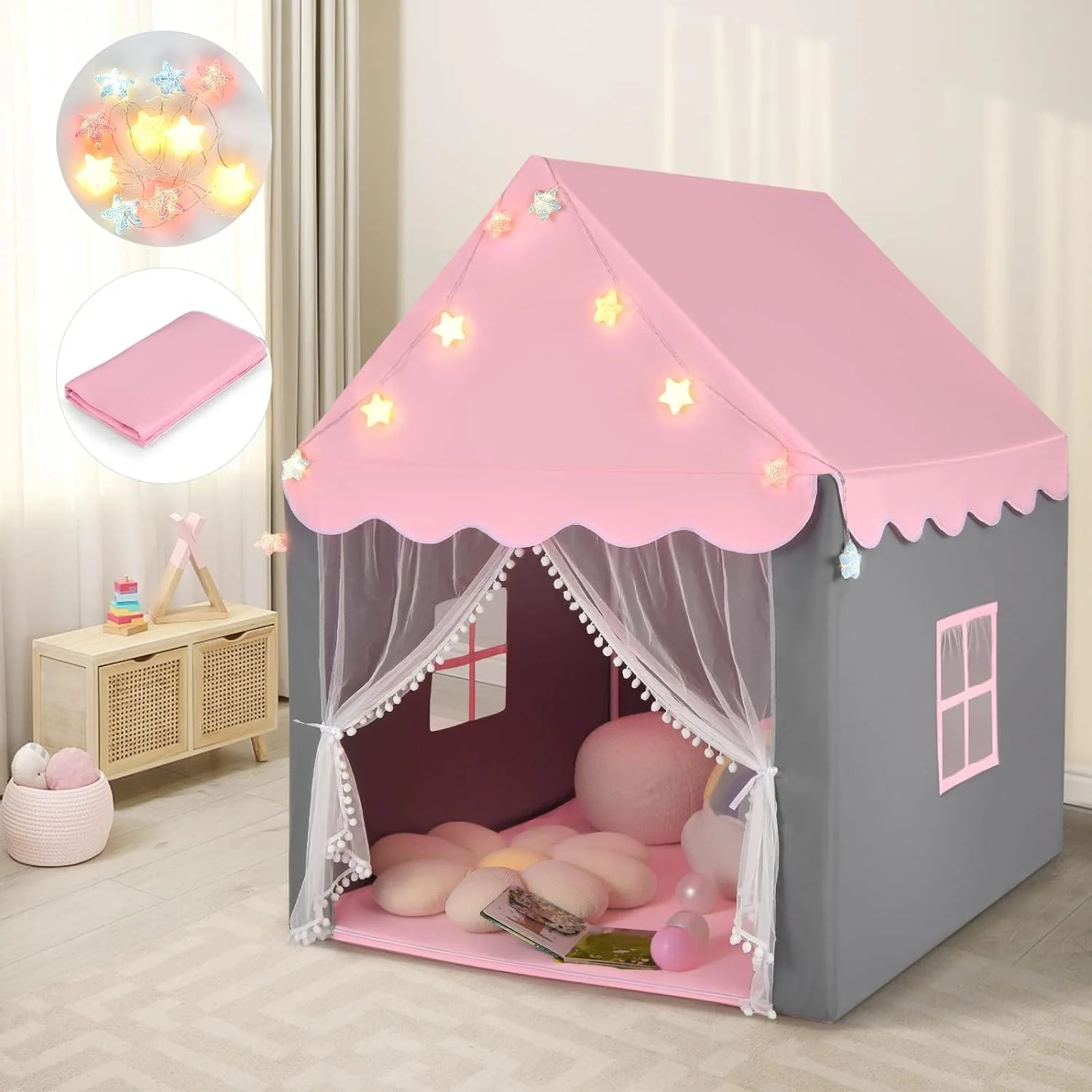 HONEY JOY Kids Play Tent, Large Playhouse with Star Ornaments - Image 11