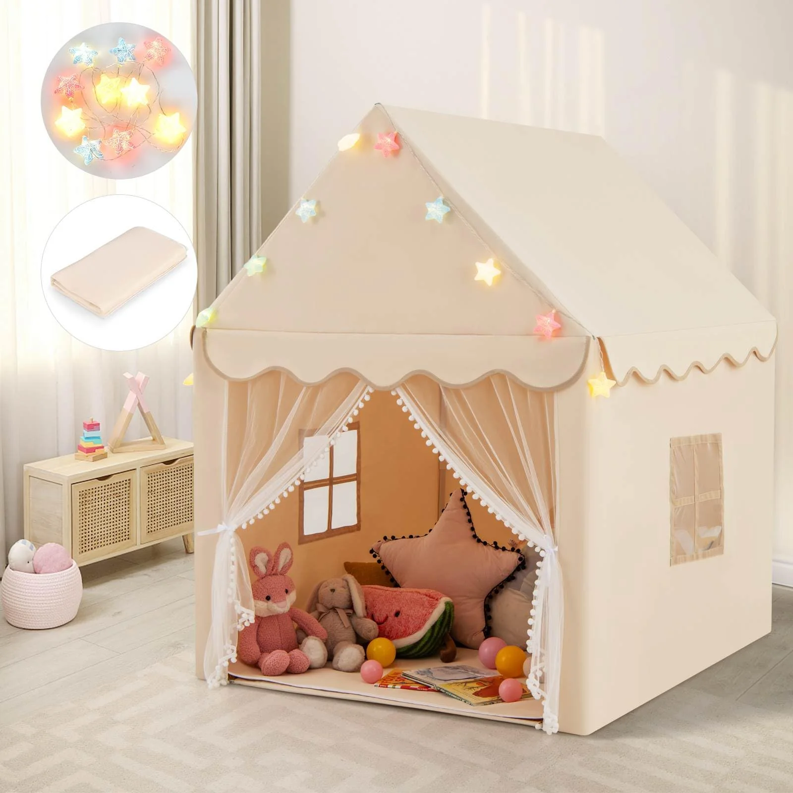 HONEY JOY Kids Play Tent, Large Playhouse with Star Ornaments - Image 12