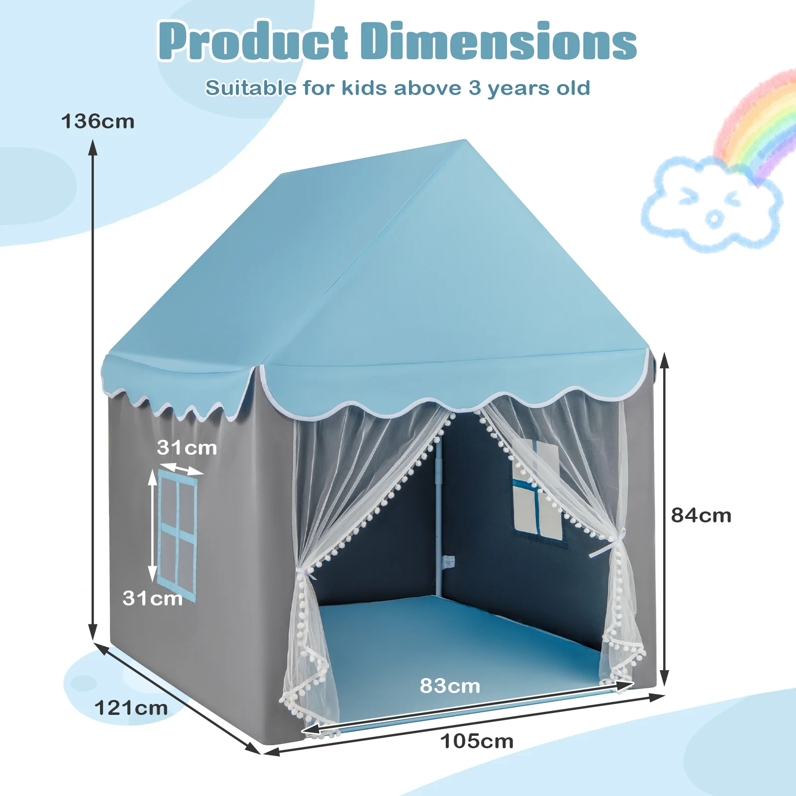 HONEY JOY Kids Play Tent, Large Playhouse with Star Ornaments - Image 14