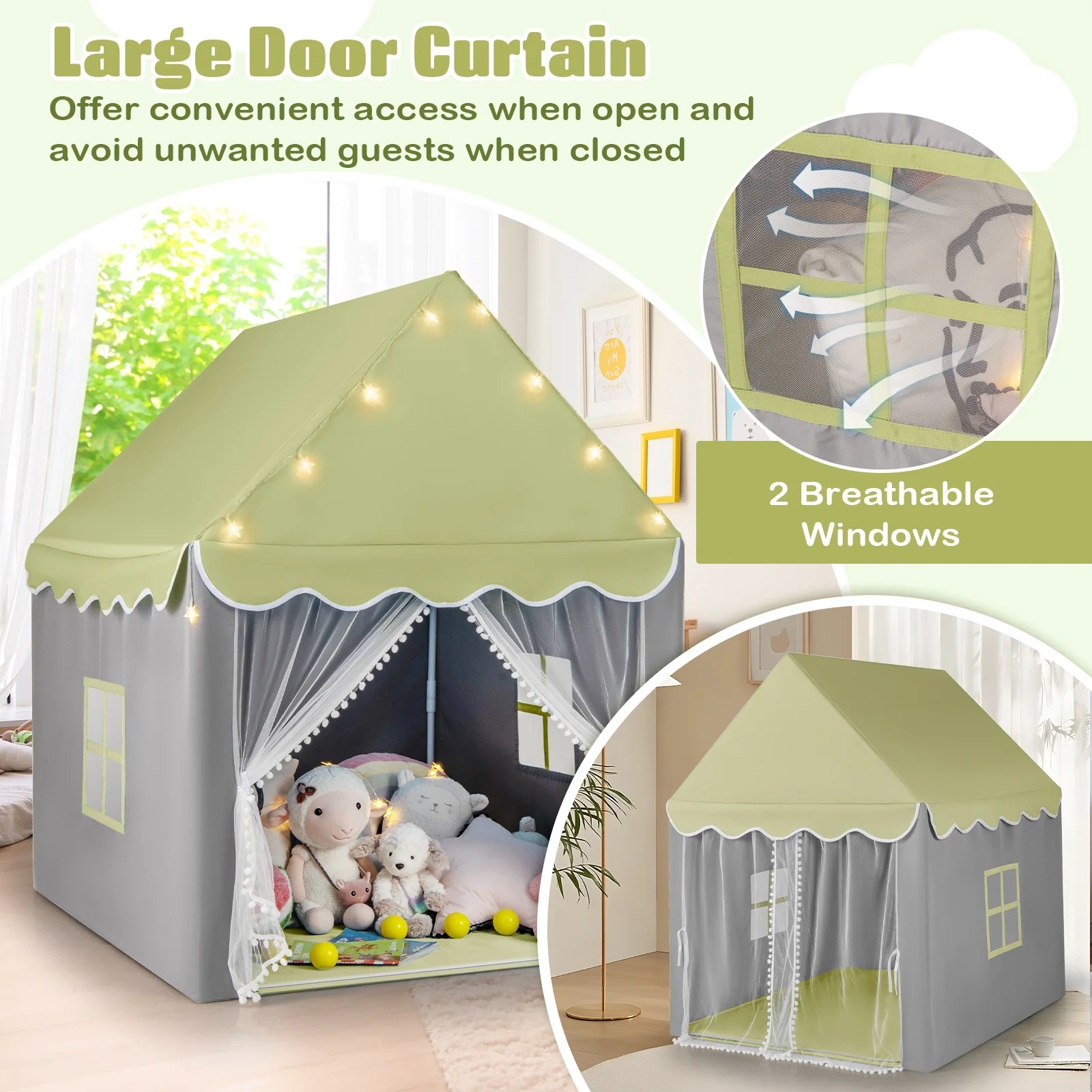 HONEY JOY Kids Play Tent, Large Playhouse with Star Ornaments - Image 6