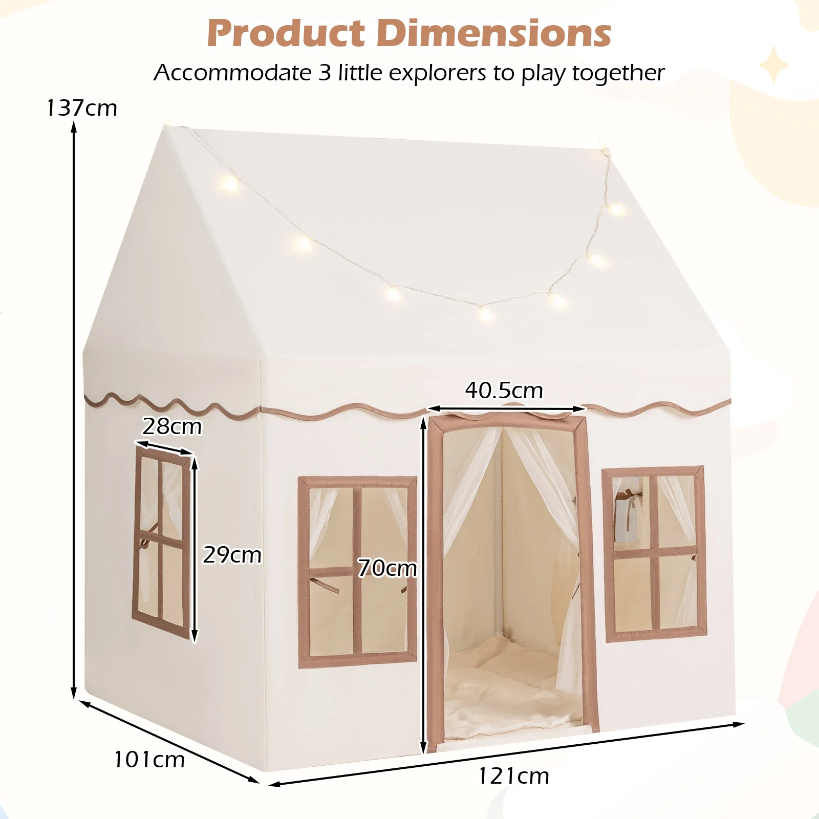 HONEY JOY Kids Play Tent, Toddler Large Playhouse w/Star String Lights - Image 3