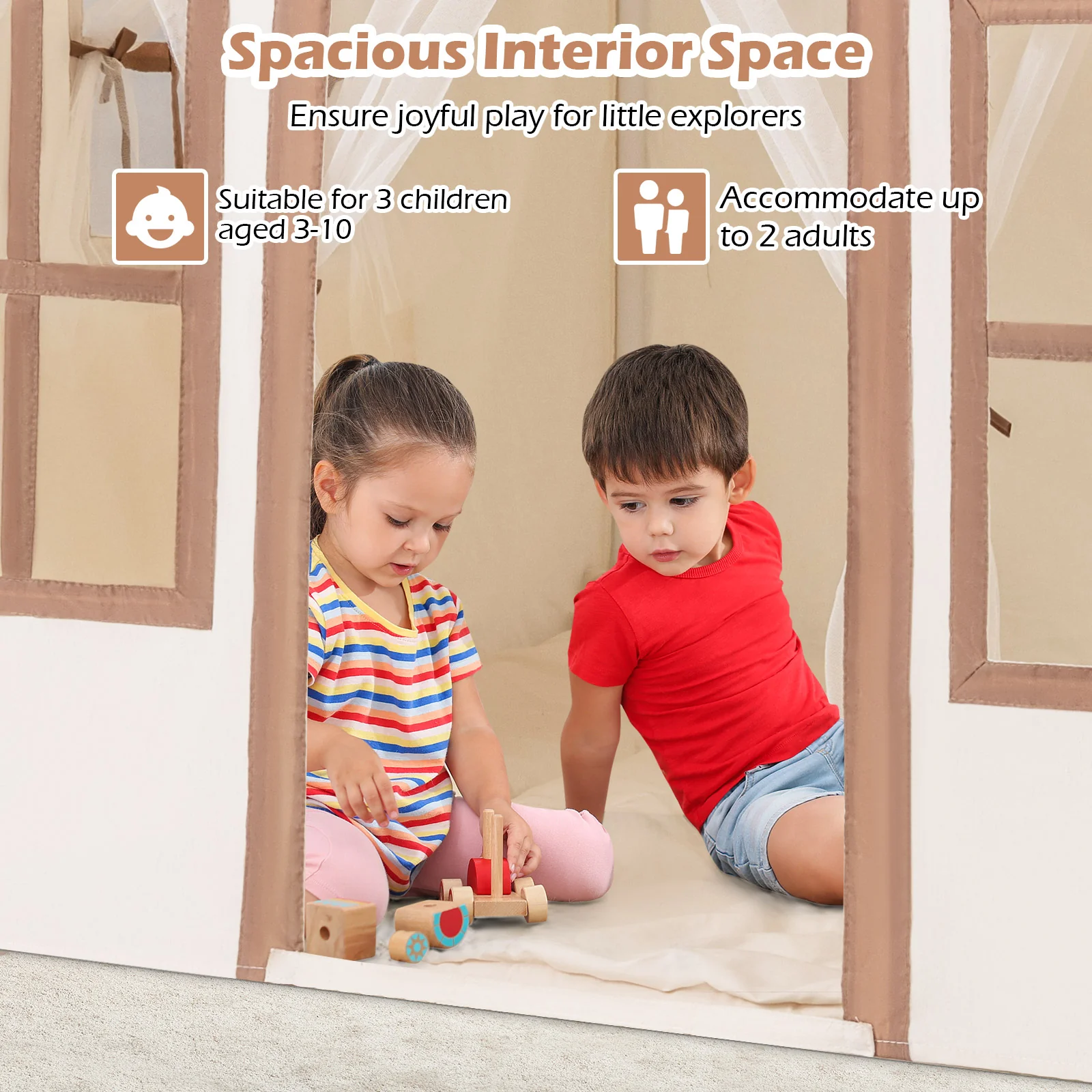HONEY JOY Kids Play Tent, Toddler Large Playhouse w/Star String Lights - Image 6