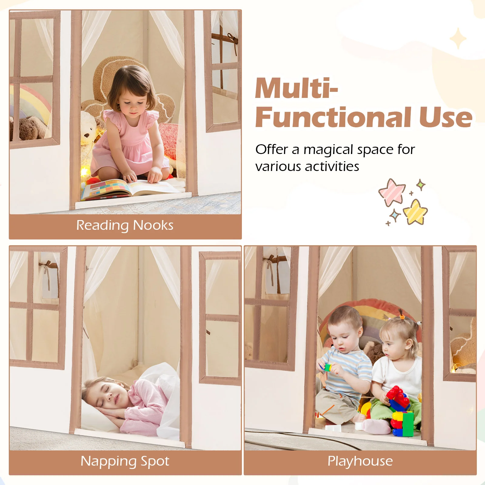 HONEY JOY Kids Play Tent, Toddler Large Playhouse w/Star String Lights - Image 7