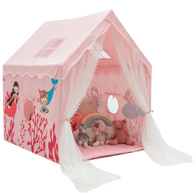 HONEY JOY Kids Playhouse with Padded Cotton Mat, Kids Play Tent for Girls Boys w/Longer Mesh Curtain - Image 10