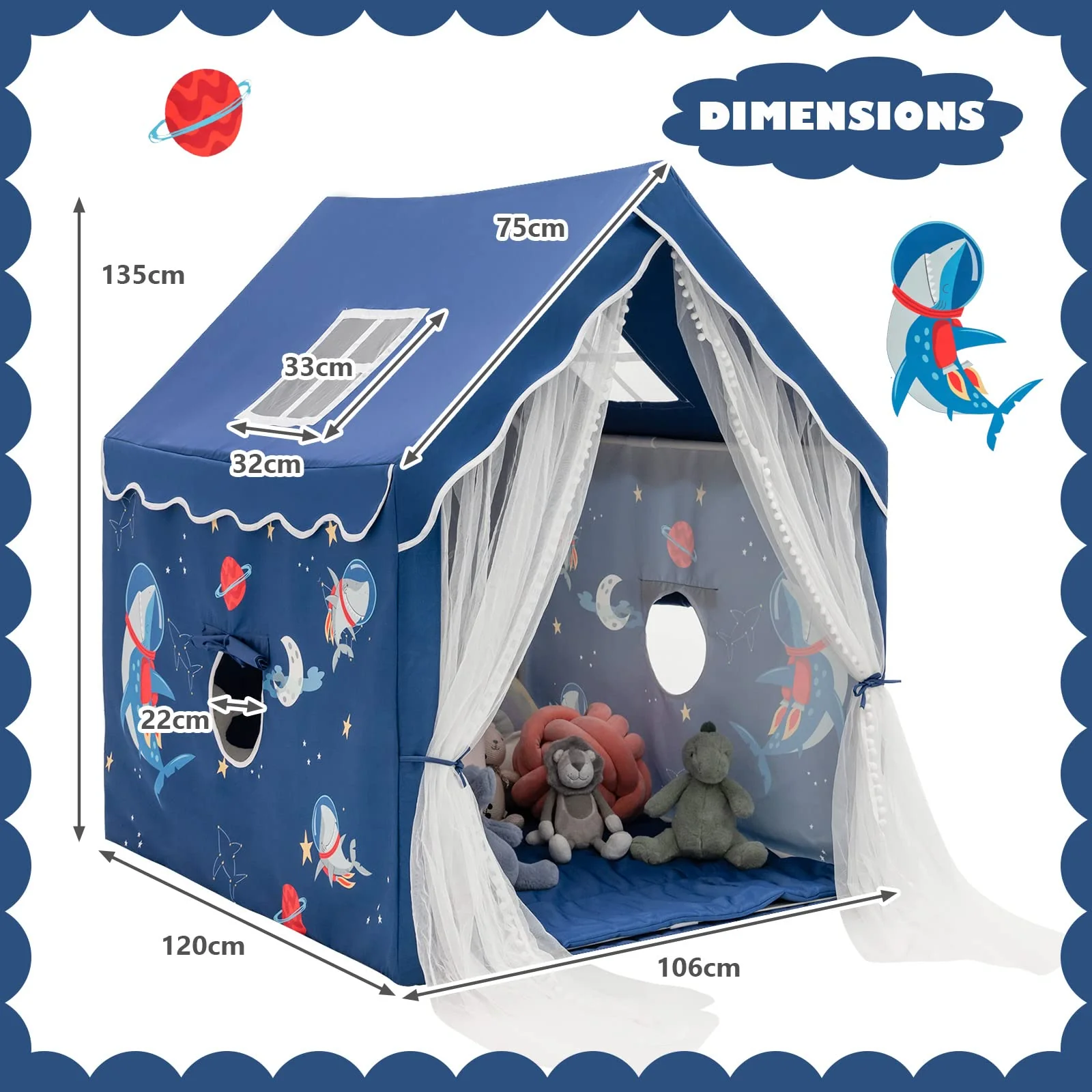 HONEY JOY Kids Playhouse with Padded Cotton Mat, Kids Play Tent for Girls Boys w/Longer Mesh Curtain - Image 3