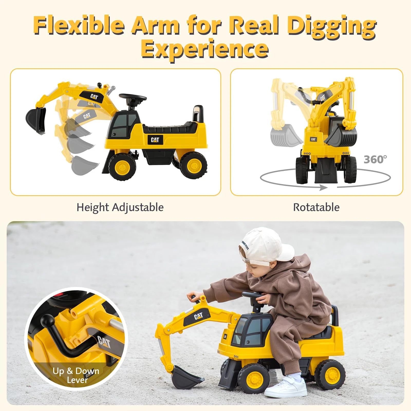 HONEY JOY Kid's Rid-On Digger, Functional Excavator Toy - Image 3