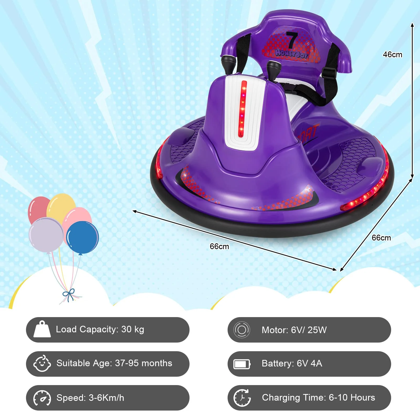 HONEY JOY Kids Ride On Bumper Car, 6V Battery Powered Electric Car - Image 6