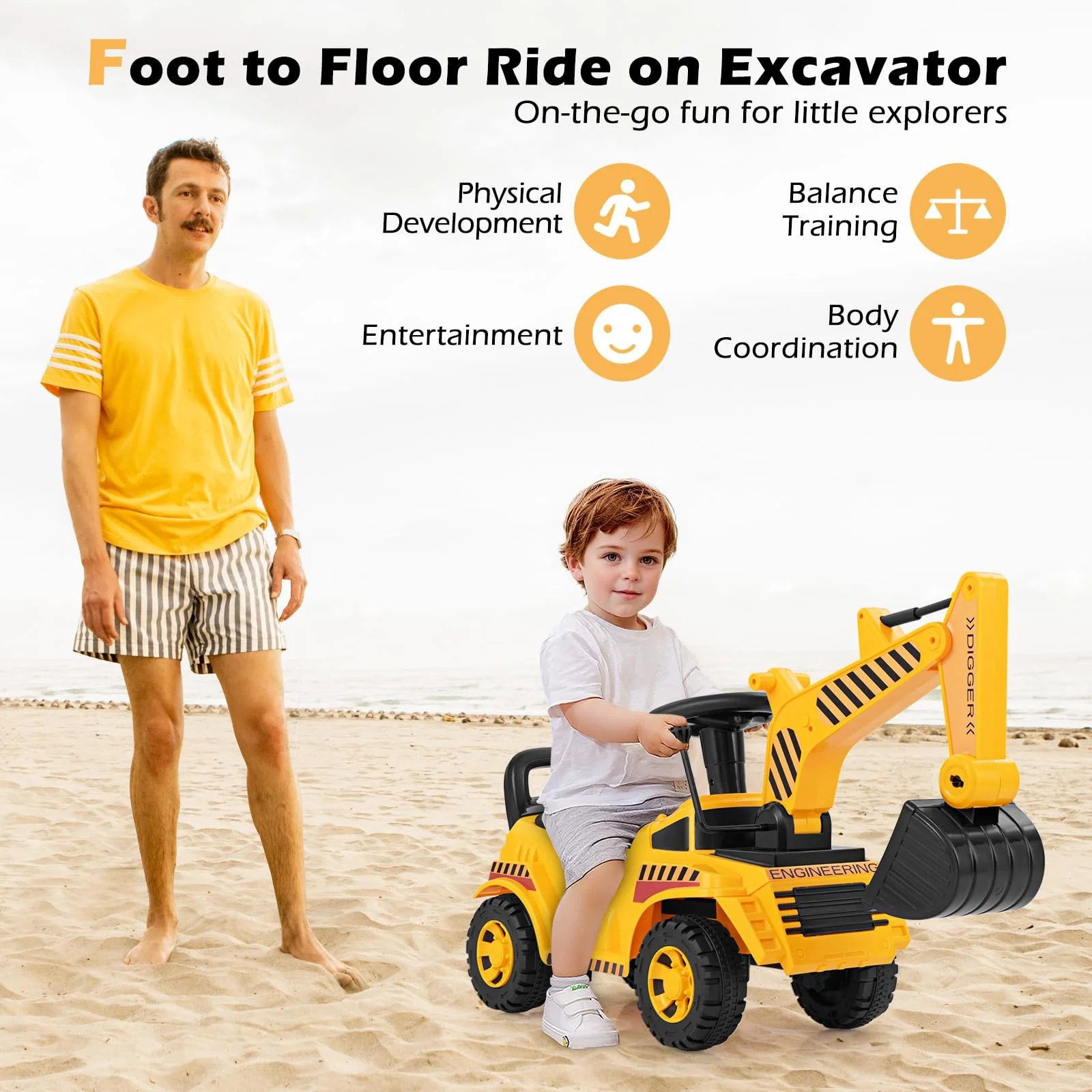 HONEY JOY Kids Ride on Excavator, Bulldozer Digger Toy for 19-36 Months - Image 3