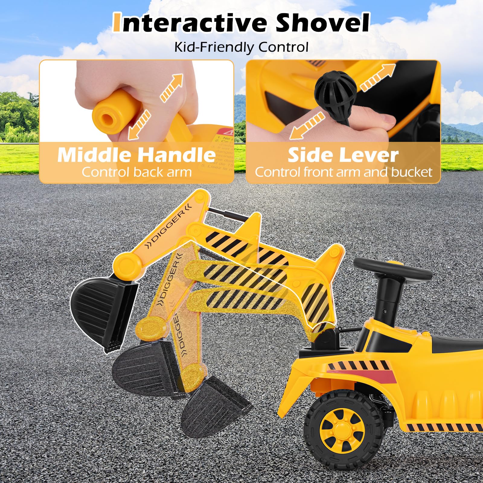 HONEY JOY Kids Ride on Excavator, Bulldozer Digger Toy for 19-36 Months - Image 4