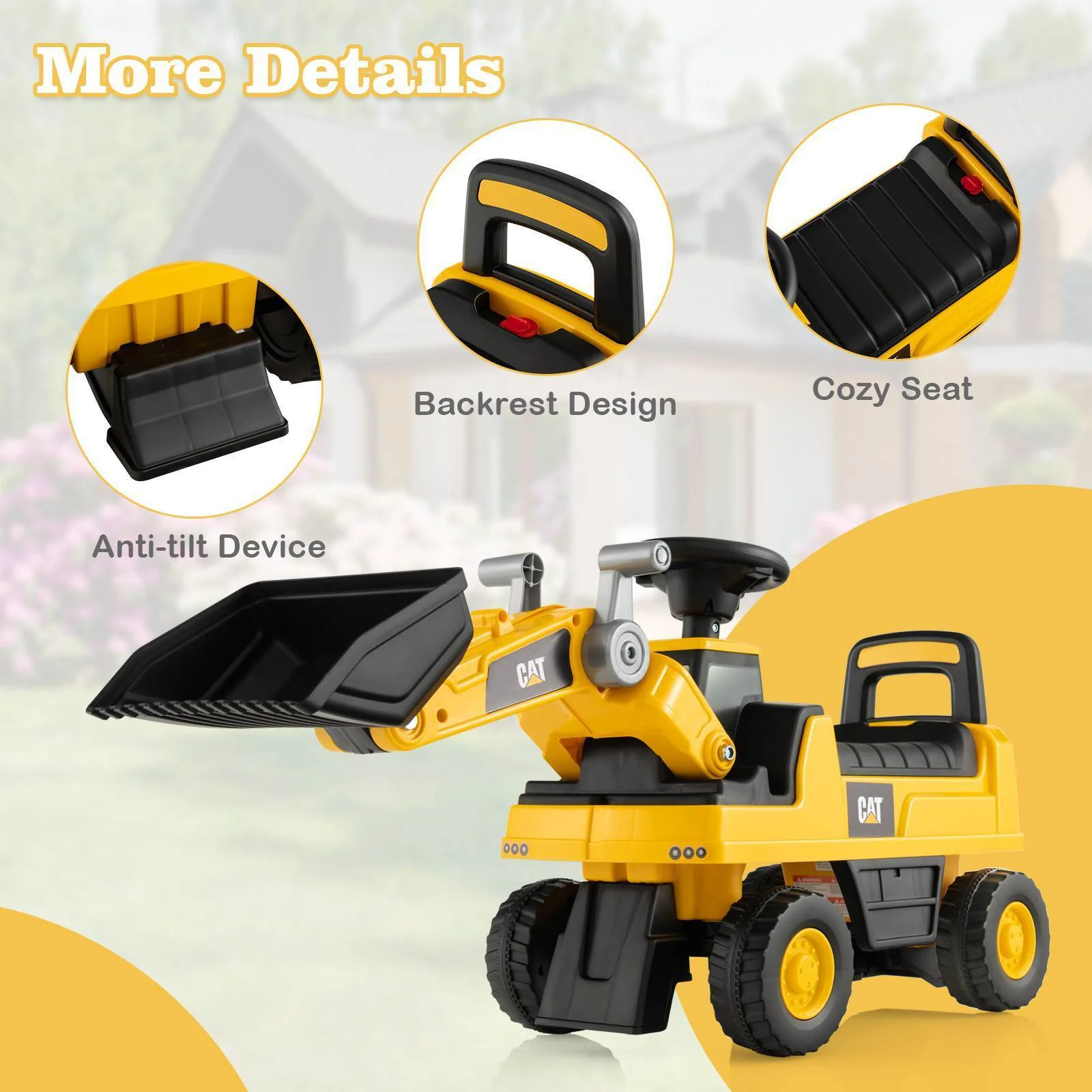 HONEY JOY Kids Ride-on Excavator Construction Bulldozer Truck Sliding Toy Car - Image 4