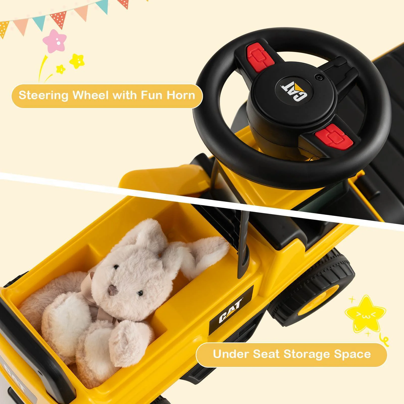 HONEY JOY Kids Ride-on Excavator Construction Bulldozer Truck Sliding Toy Car - Image 6