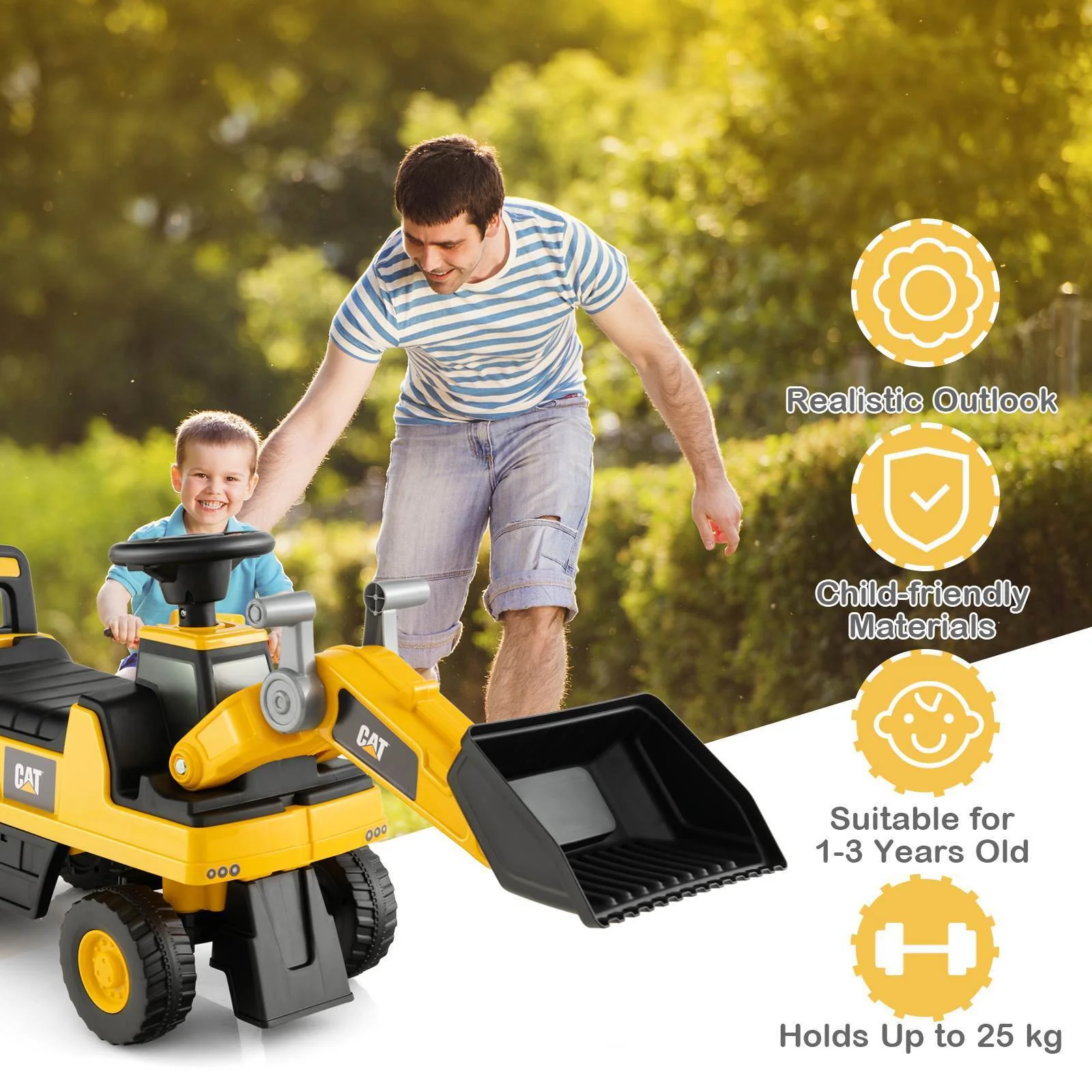 HONEY JOY Kids Ride-on Excavator Construction Bulldozer Truck Sliding Toy Car - Image 7