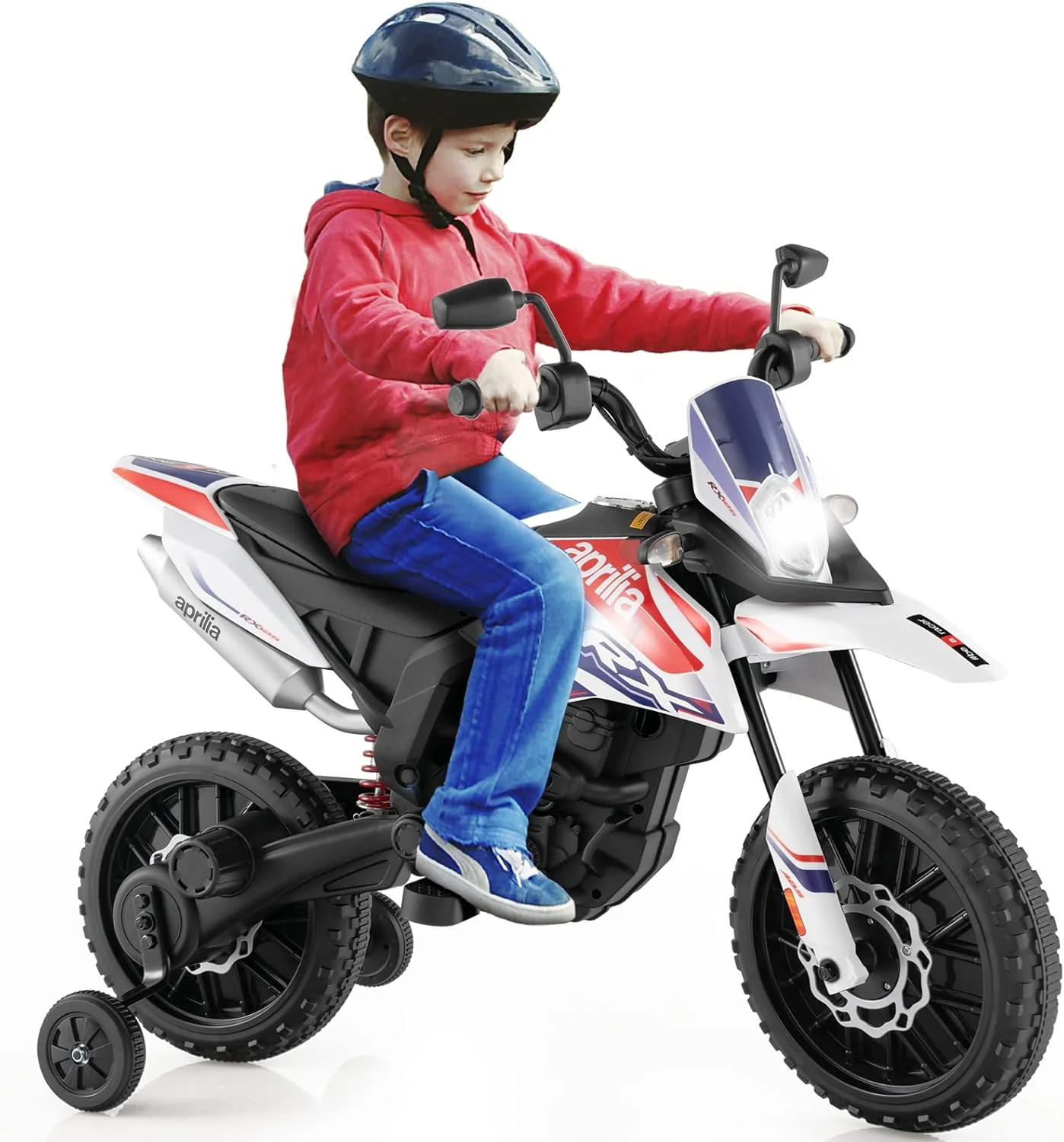 HONEY JOY Kids Ride On Motorcycle, Aprilia Licensed Children Ride On Motorbike w/2 Training Wheels - Image 10