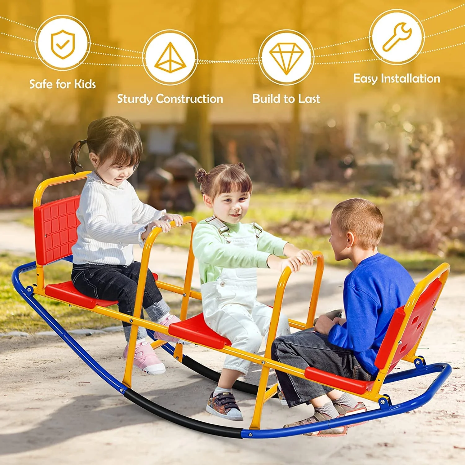 HONEY JOY Kids Seesaw Teeter Totter, Metal Rocking Seesaw Heavy Duty Indoor Outdoor Playground Equipment for Toddlers - Image 3
