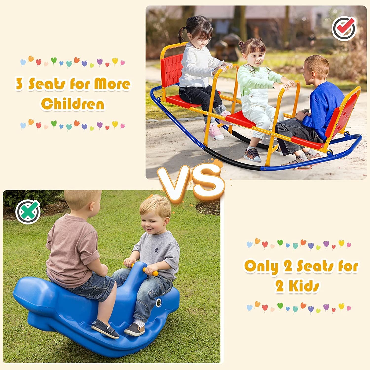 HONEY JOY Kids Seesaw Teeter Totter, Metal Rocking Seesaw Heavy Duty Indoor Outdoor Playground Equipment for Toddlers - Image 4
