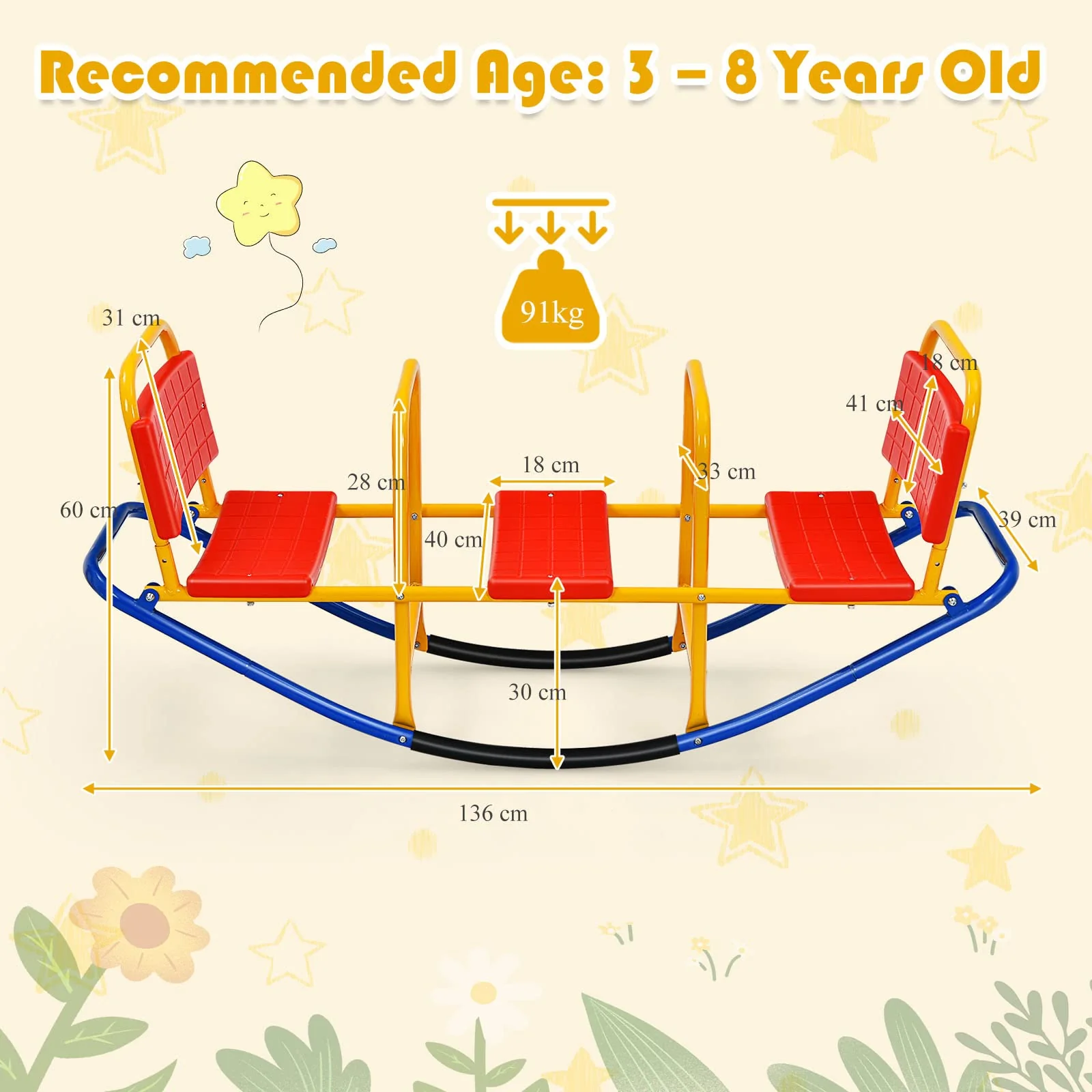 HONEY JOY Kids Seesaw Teeter Totter, Metal Rocking Seesaw Heavy Duty Indoor Outdoor Playground Equipment for Toddlers - Image 6