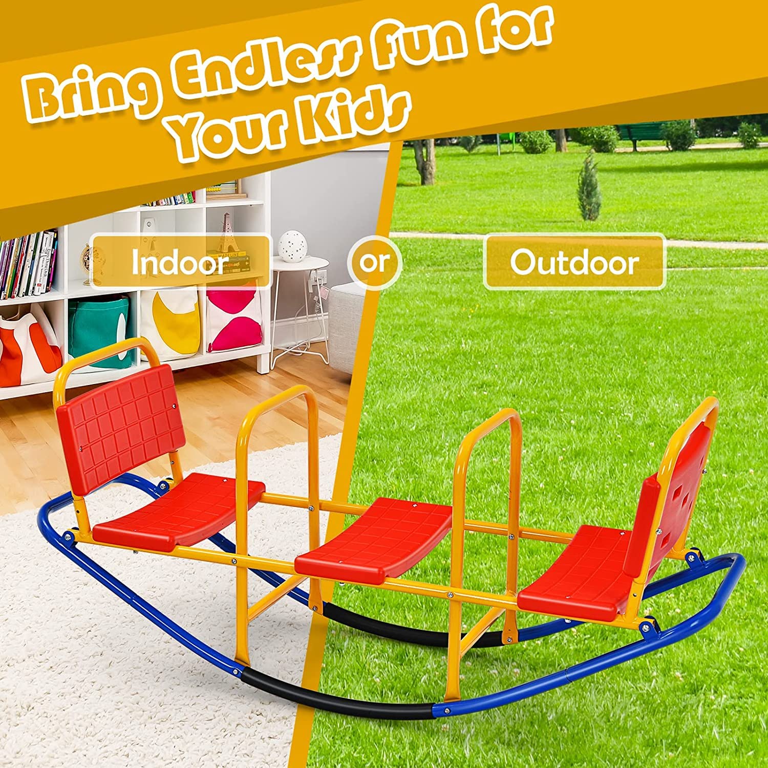 HONEY JOY Kids Seesaw Teeter Totter, Metal Rocking Seesaw Heavy Duty Indoor Outdoor Playground Equipment for Toddlers - Image 7
