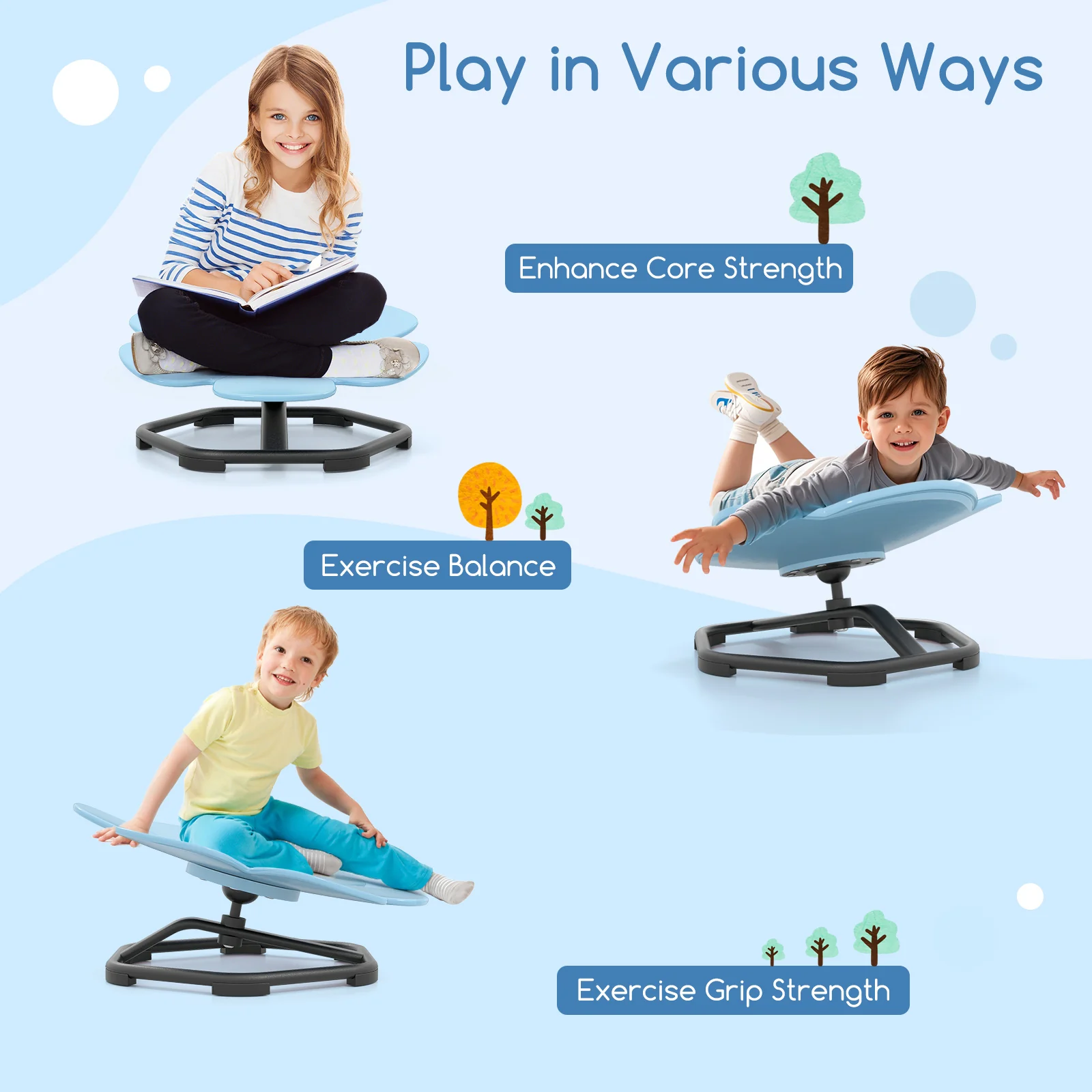 HONEY JOY Kids Sensory Swivel Chair, Petal 360° Spinning Chair w/Non-Slip Metal Base for Children with Autism - Image 4