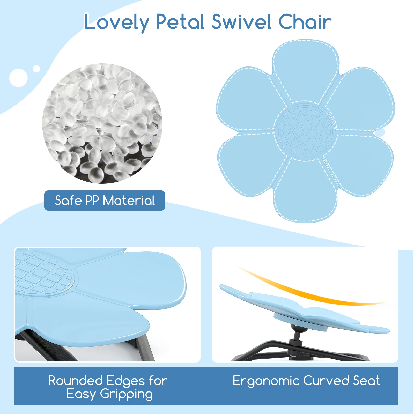 HONEY JOY Kids Sensory Swivel Chair, Petal 360° Spinning Chair w/Non-Slip Metal Base for Children with Autism - Image 6
