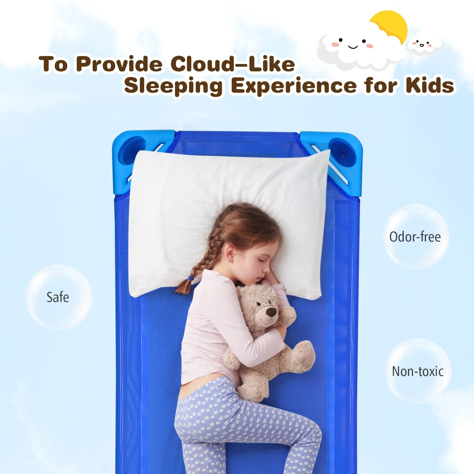 HONEY JOY Kids Stackable Naptime Cot, Toddler Daycare Cots Rest Mat w/ Easy Lift Corners - Image 4