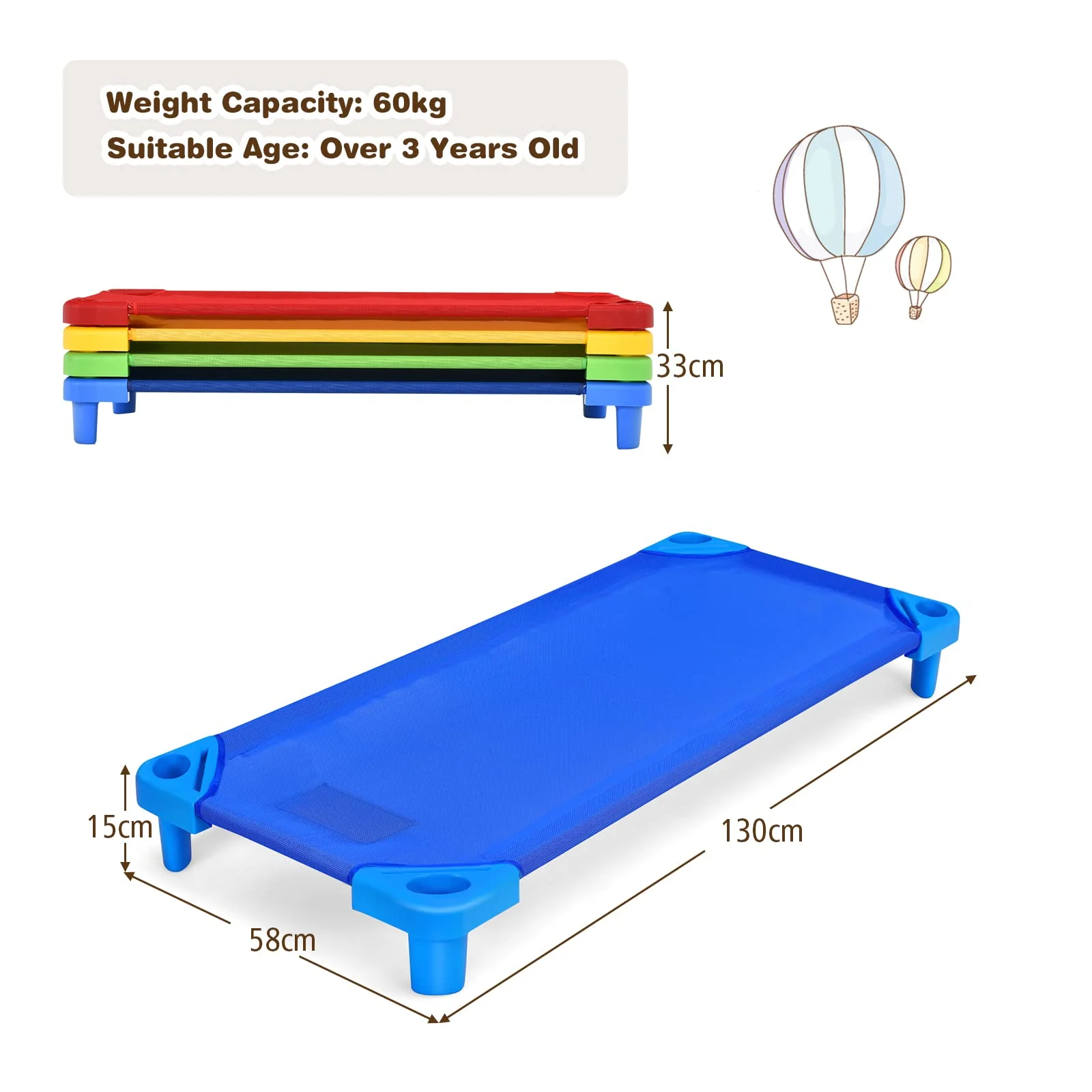 HONEY JOY Kids Stackable Naptime Cot, Toddler Daycare Cots Rest Mat w/ Easy Lift Corners - Image 8