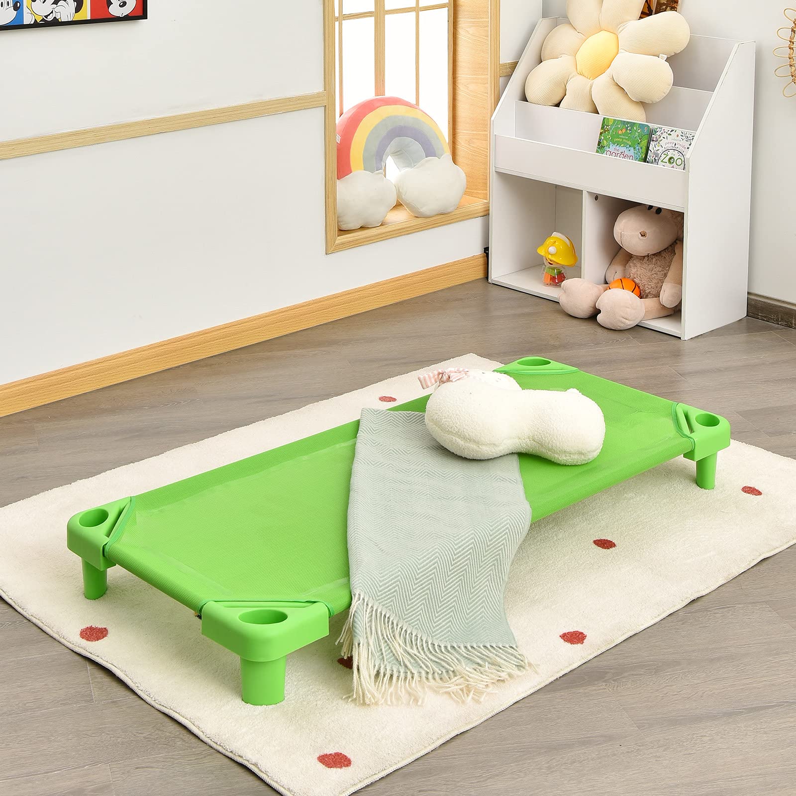 HONEY JOY Kids Stackable Naptime Cot, Toddler Daycare Cots Rest Mat w/ Easy Lift Corners - Image 9