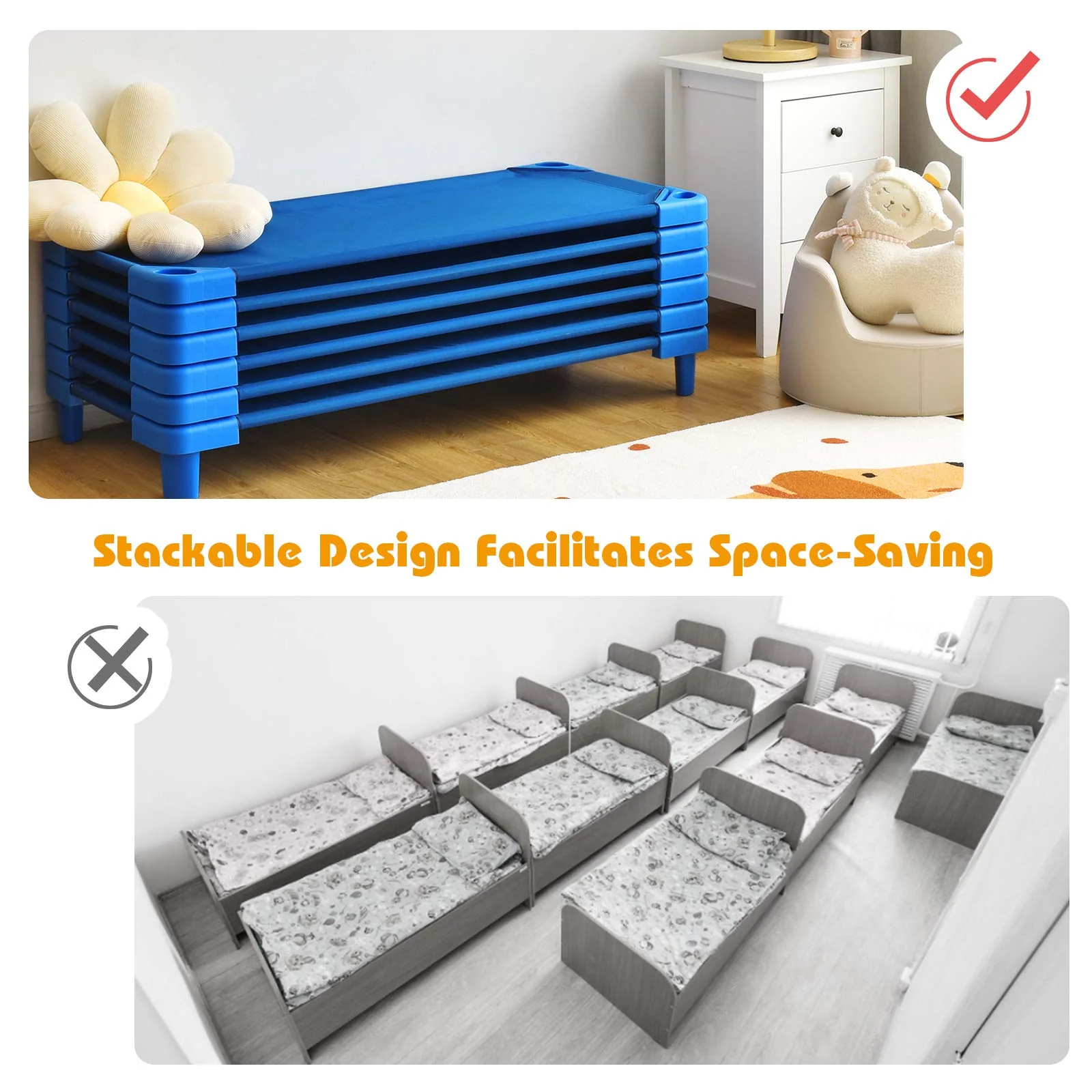 HONEY JOY Kids Stackable Naptime Cot, Toddler Daycare Rest Mat w/Detachable Oxford Fabric, Space Saving - Image 5