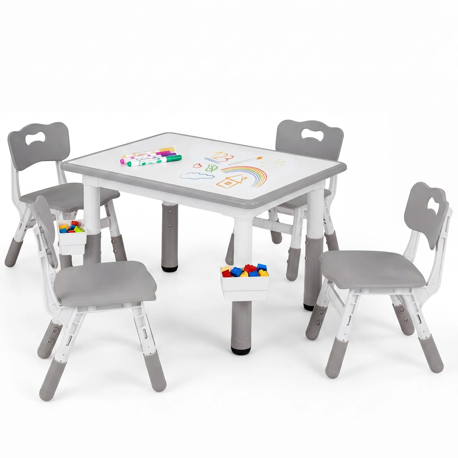 HONEY JOY Kids Table and 4 Chairs Set, Height Adjustable Toddler Desk and Chair Set - Image 10