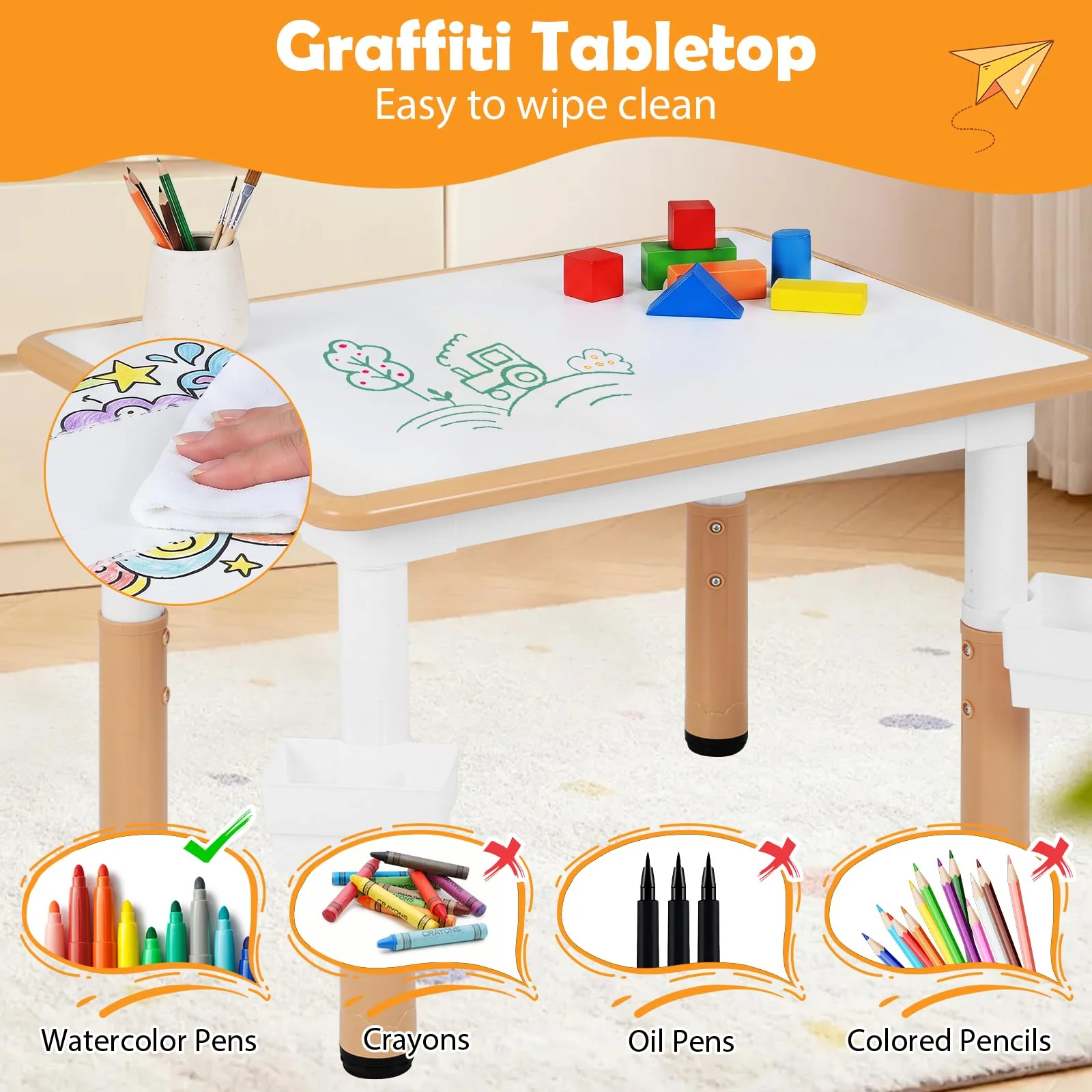 HONEY JOY Kids Table and 4 Chairs Set, Height Adjustable Toddler Desk and Chair Set - Image 4