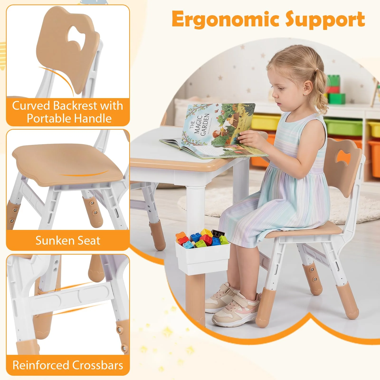 HONEY JOY Kids Table and 4 Chairs Set, Height Adjustable Toddler Desk and Chair Set - Image 5