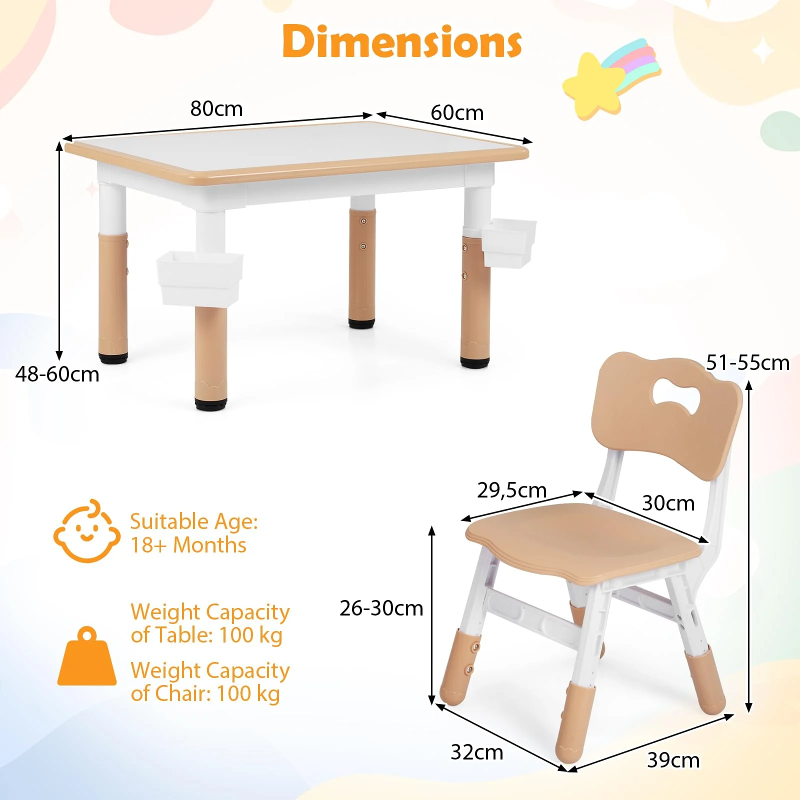 HONEY JOY Kids Table and 4 Chairs Set, Height Adjustable Toddler Desk and Chair Set - Image 9