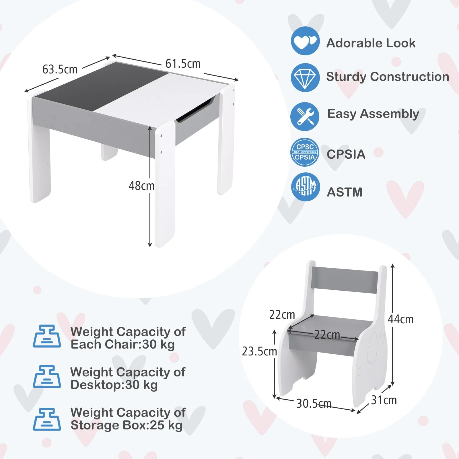HONEY JOY Kids Table and Chair Set, 3-in-1 Wooden Activity Table and 2 Chairs for Drawing, Studying - Image 14