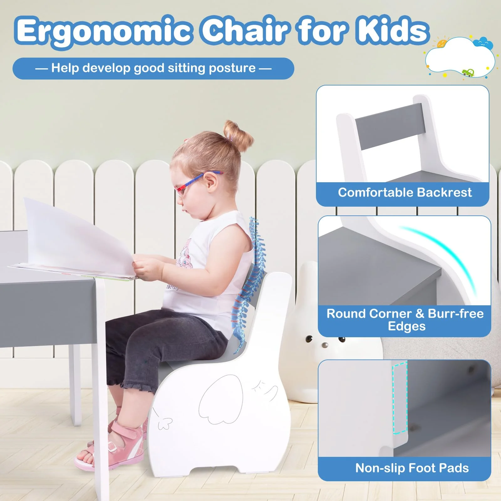HONEY JOY Kids Table and Chair Set, 3-in-1 Wooden Activity Table and 2 Chairs for Drawing, Studying - Image 18