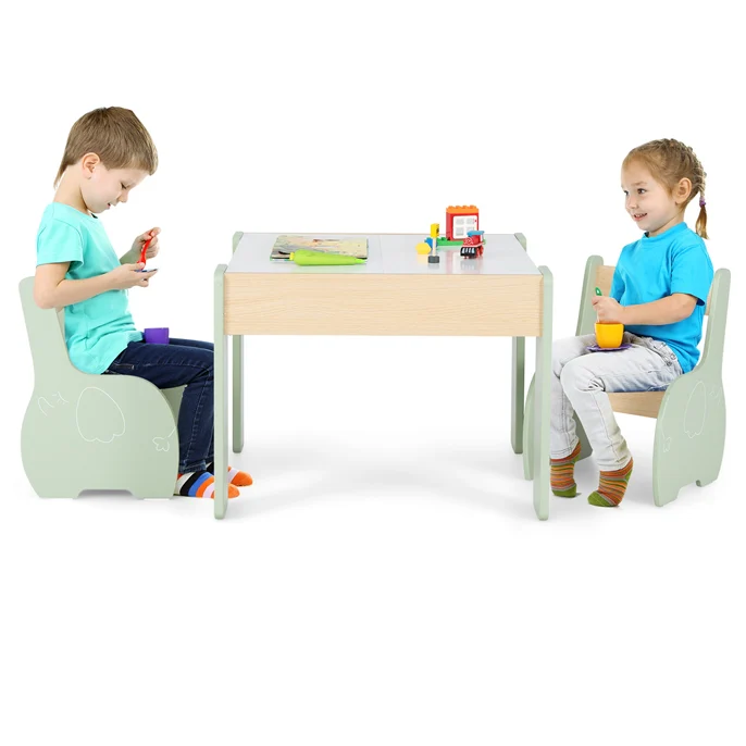 HONEY JOY Kids Table and Chair Set, 3-in-1 Wooden Activity Table and 2 Chairs for Drawing, Studying - Image 19