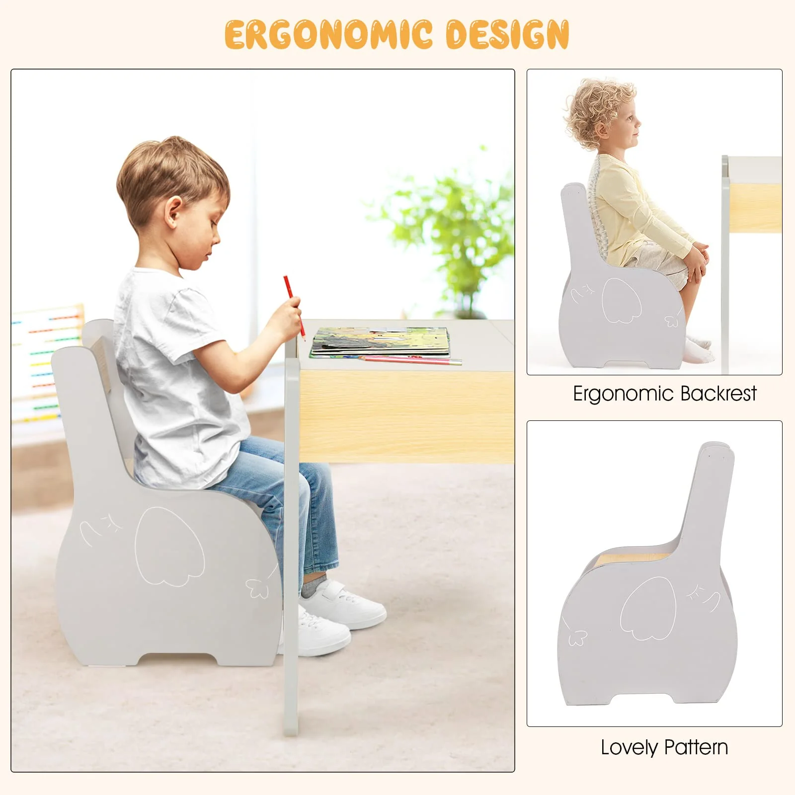 HONEY JOY Kids Table and Chair Set, 3-in-1 Wooden Activity Table and 2 Chairs for Drawing, Studying - Image 3