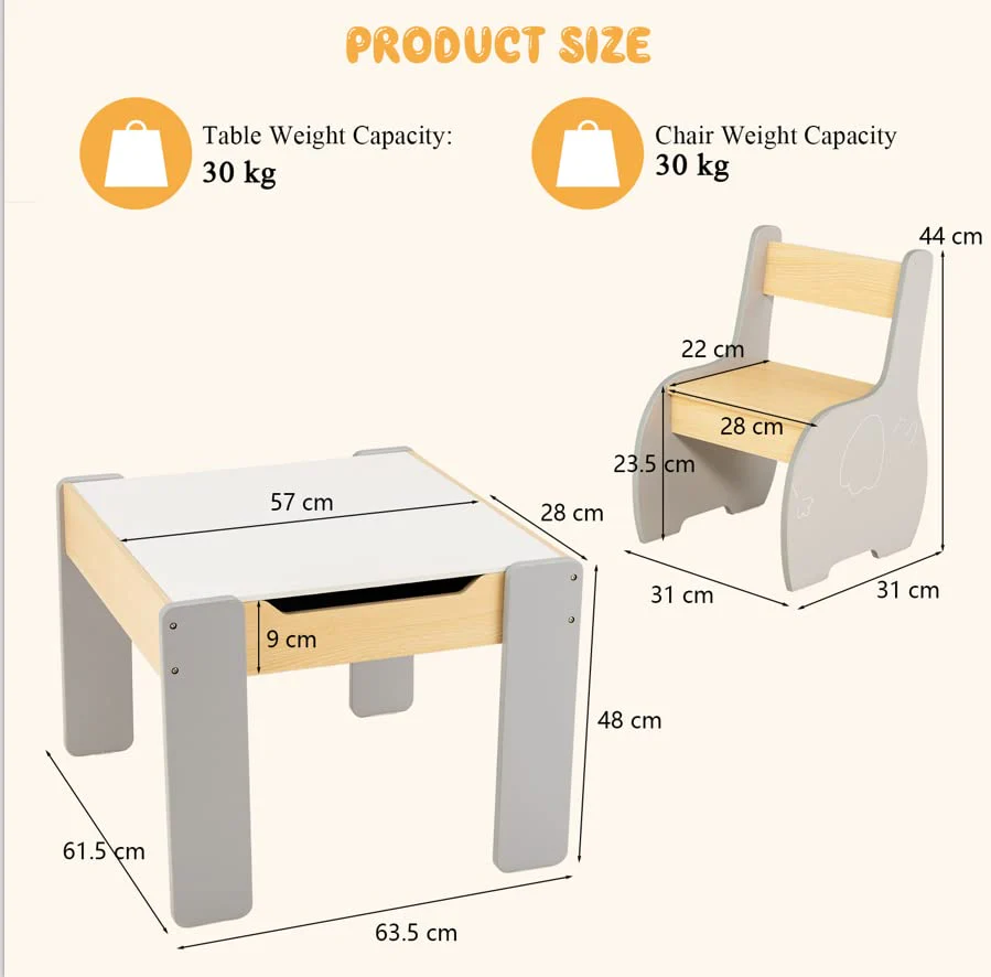 HONEY JOY Kids Table and Chair Set, 3-in-1 Wooden Activity Table and 2 Chairs for Drawing, Studying - Image 6