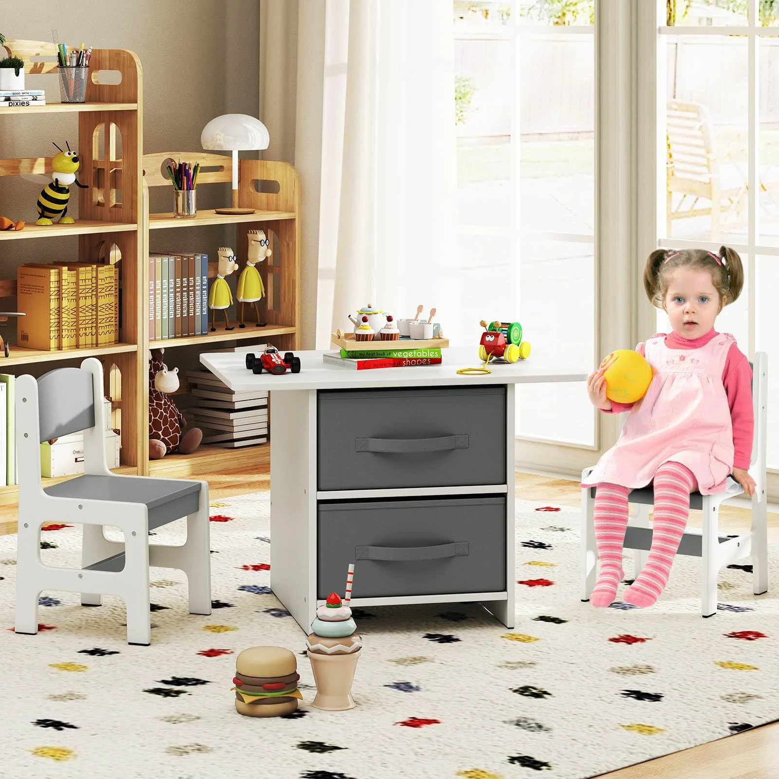 HONEY JOY Kids Table and Chair Set, Toddler Wooden Activity Table - Image 9