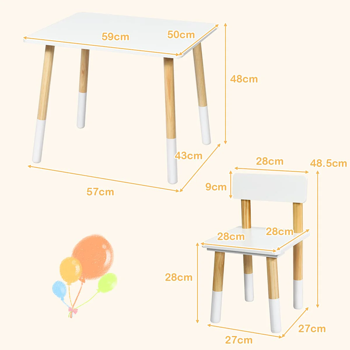 HONEY JOY Kids Table and Chairs Set, 3 Pieces Table Furniture for Toddler Drawing Reading Arts Crafts Snack Time - Image 3