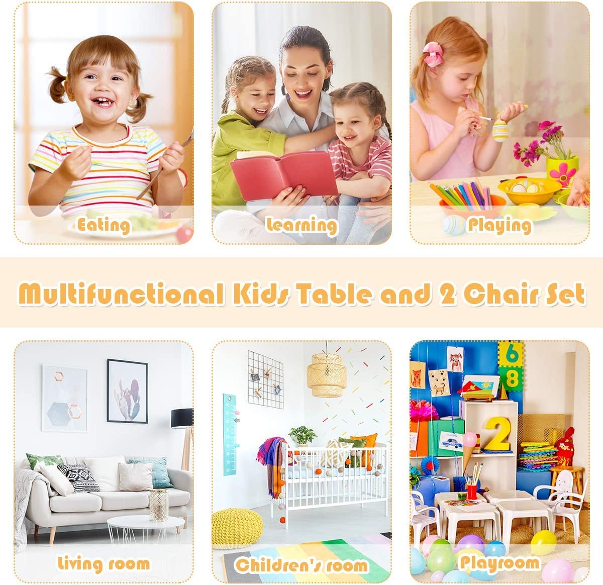 HONEY JOY Kids Table and Chairs Set, 3 Pieces Table Furniture for Toddler Drawing Reading Arts Crafts Snack Time - Image 4