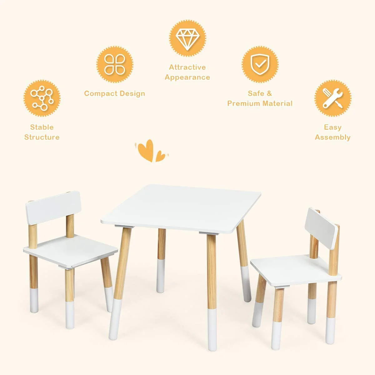 HONEY JOY Kids Table and Chairs Set, 3 Pieces Table Furniture for Toddler Drawing Reading Arts Crafts Snack Time - Image 6