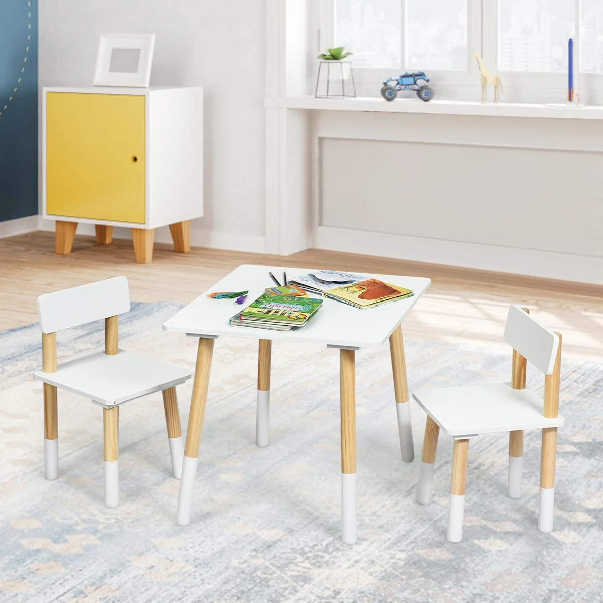 HONEY JOY Kids Table and Chairs Set, 3 Pieces Table Furniture for Toddler Drawing Reading Arts Crafts Snack Time - Image 7