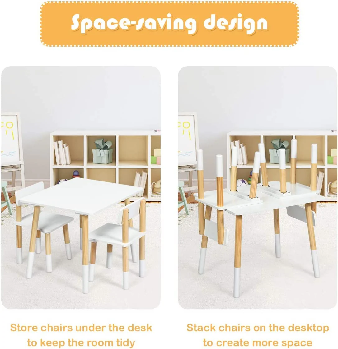 HONEY JOY Kids Table and Chairs Set, 3 Pieces Table Furniture for Toddler Drawing Reading Arts Crafts Snack Time - Image 8