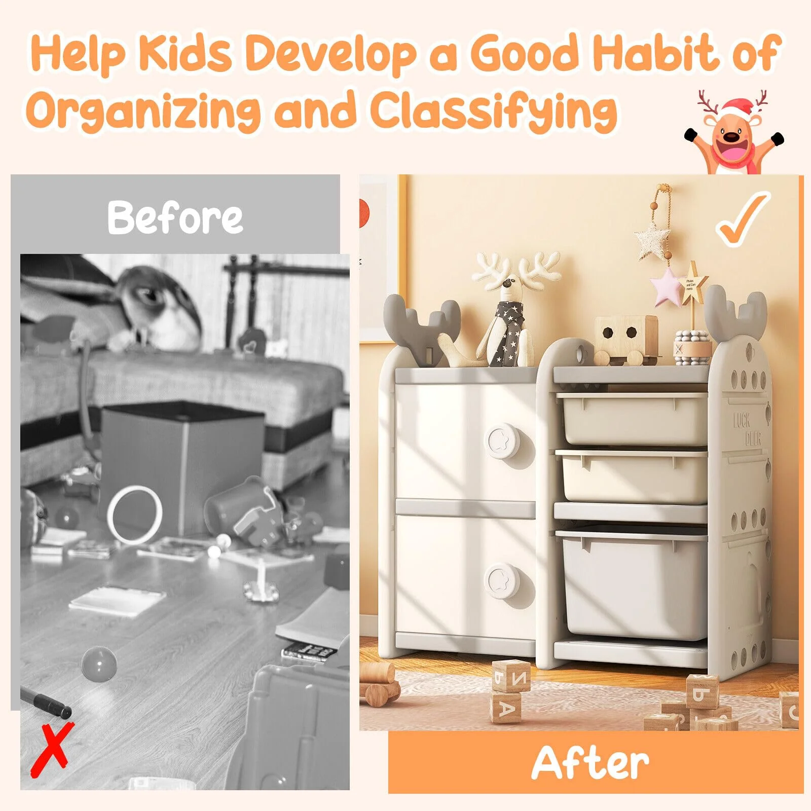 HONEY JOY Kids Toy Storage Organiser, Toy Chest and Bookshelf - Image 6