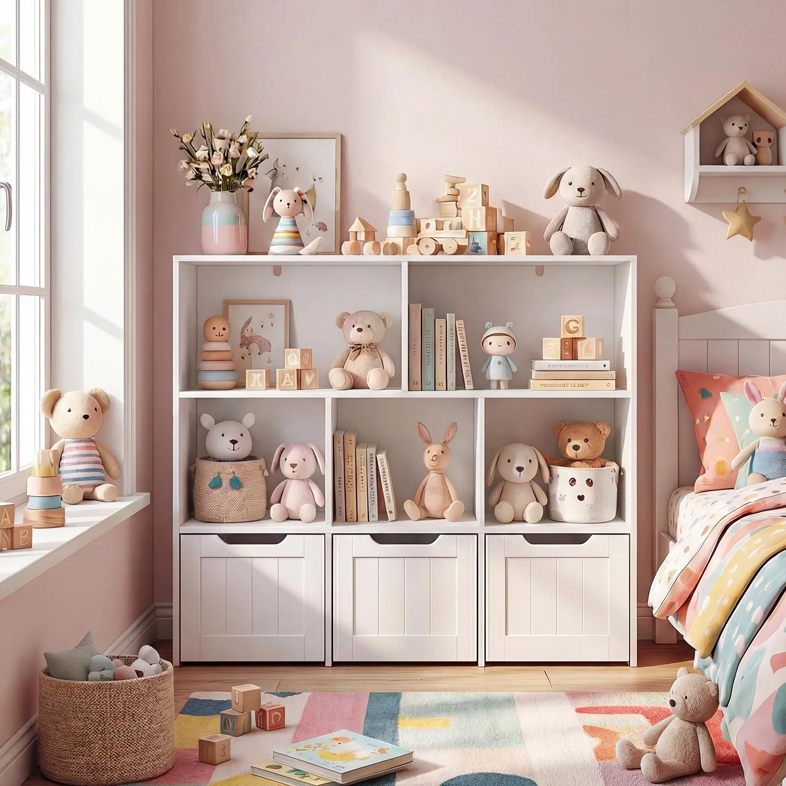 HONEY JOY Kids Toy Storage Organizer, Children Bookshelf Toy Chest Box - Image 2