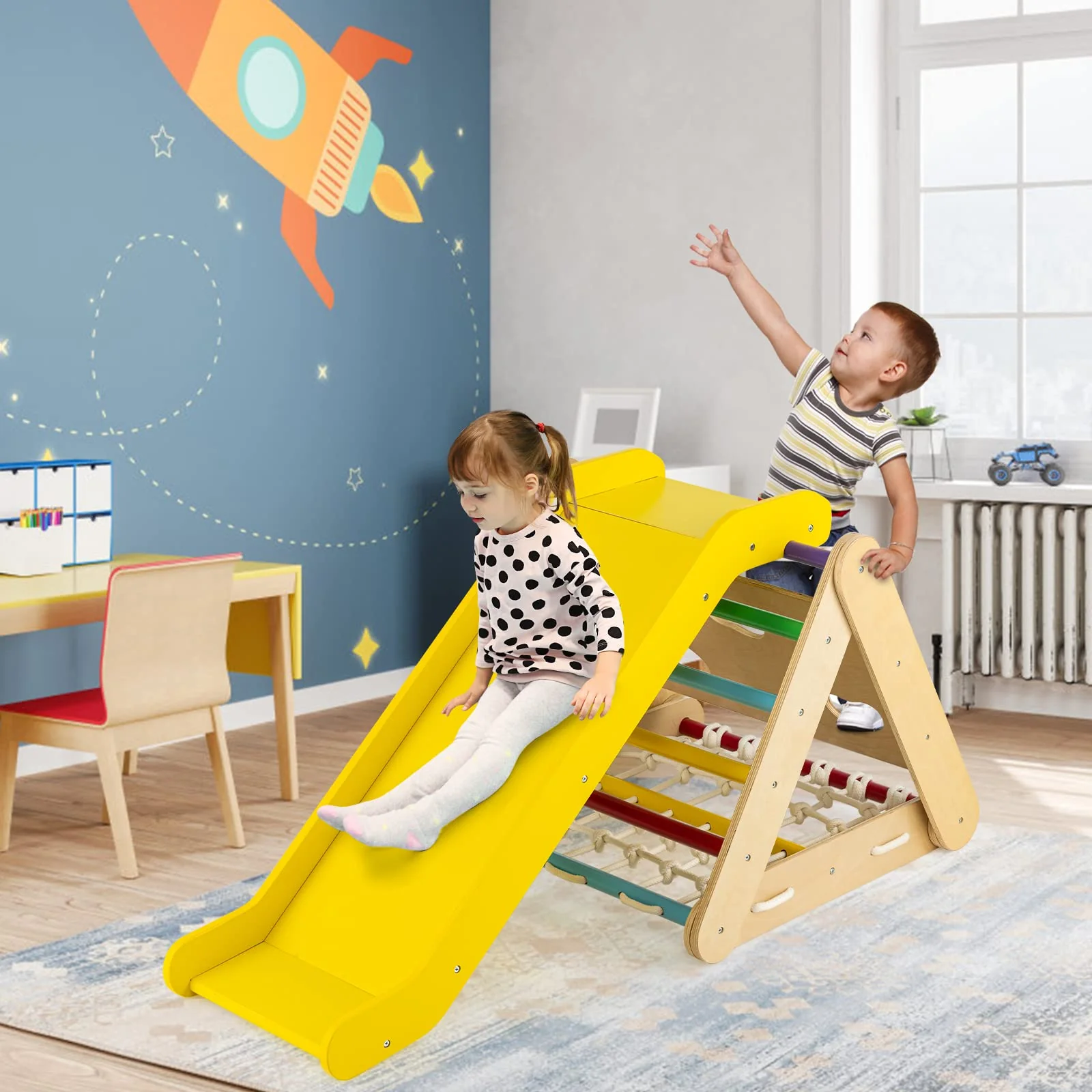 HONEY JOY Kids Triangle Climber with Ramp - Image 3